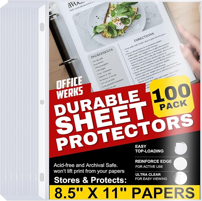 Office Werks 100 Clear Sheet Protectors, 8.5x11 Inch by Office+Werks