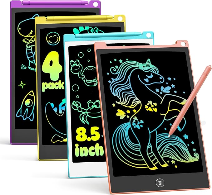 TECJOE 4 Pack LCD Writing Tablet, 8.5 Inch Colorful Drawing Board, Kids Travel by TECJOE