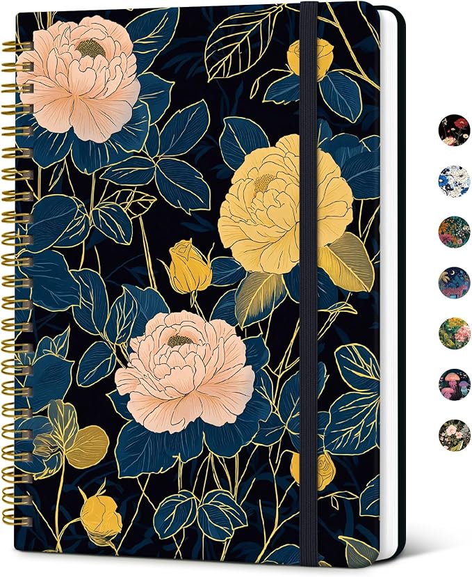 Taja Spiral Journal Notebook for Women, Pretty Hardcover Lined Notebook for by Taja