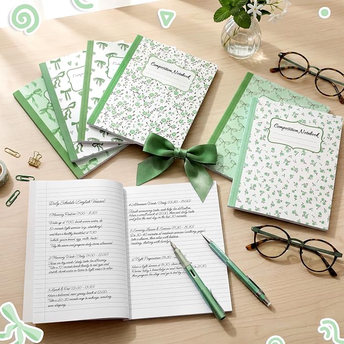 Fullhawl 6 Pack Composition Notebook College Ruled Bulk Green Bow Composition - Image 3