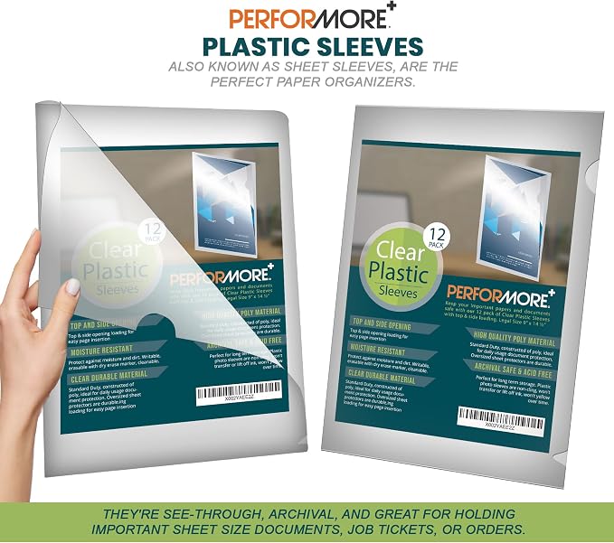 Performore 12 Pack of Clear Project Pocket Sleeves, Files and Papers - Image 2