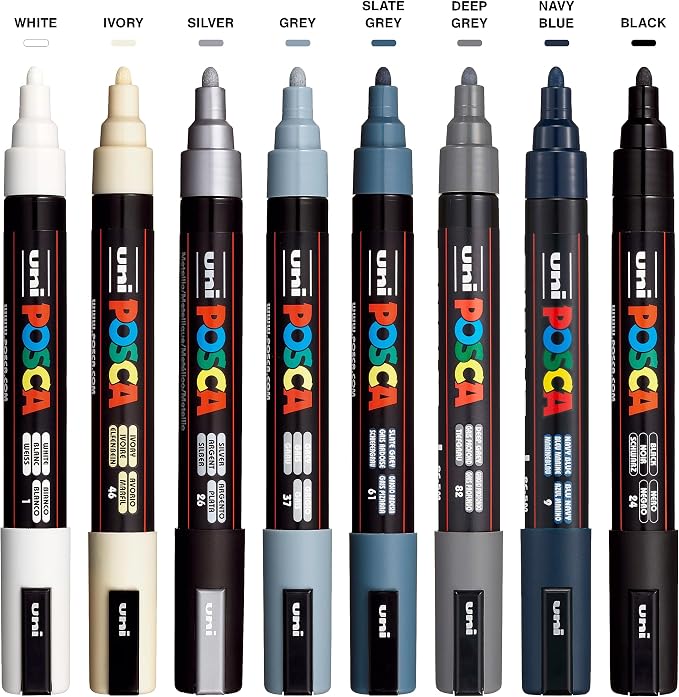 posca Markers Set, 8 Medium Paint Markers 5M – Mono Tone – White - Image 2