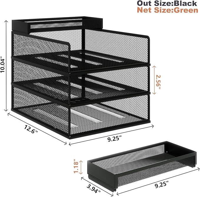 Natwind 3-Tier Stackable Metal Mesh Letter Paper Tray Organizer, Mail Tray - Image 4