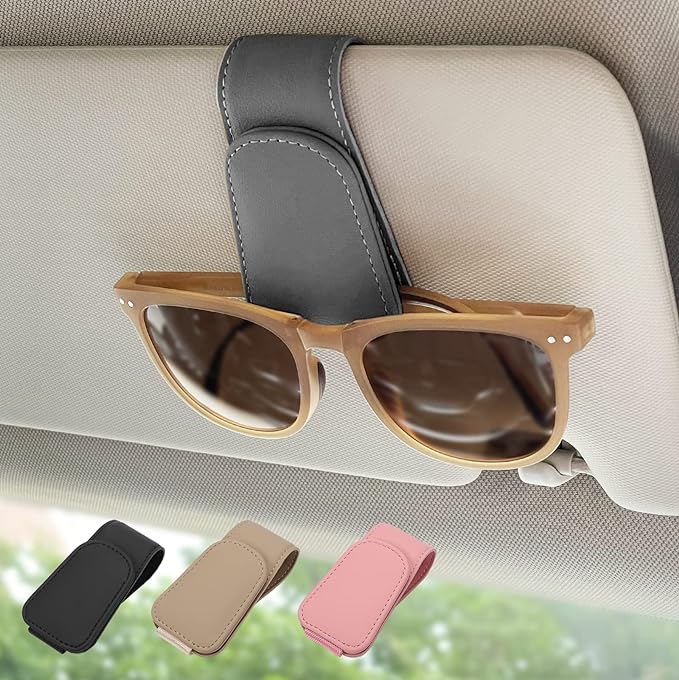 Magnetic Leather Sunglass Holder, Eyeglass Hanger Clip by Ompellus