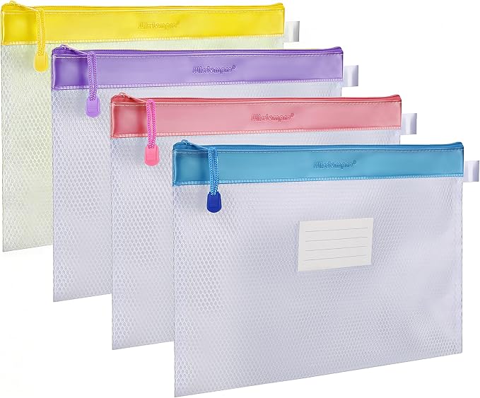 Wisdompro Zipper Pouch, 4 Packs Durable Letter Size Waterproof Mesh File Bag by Wisdompro