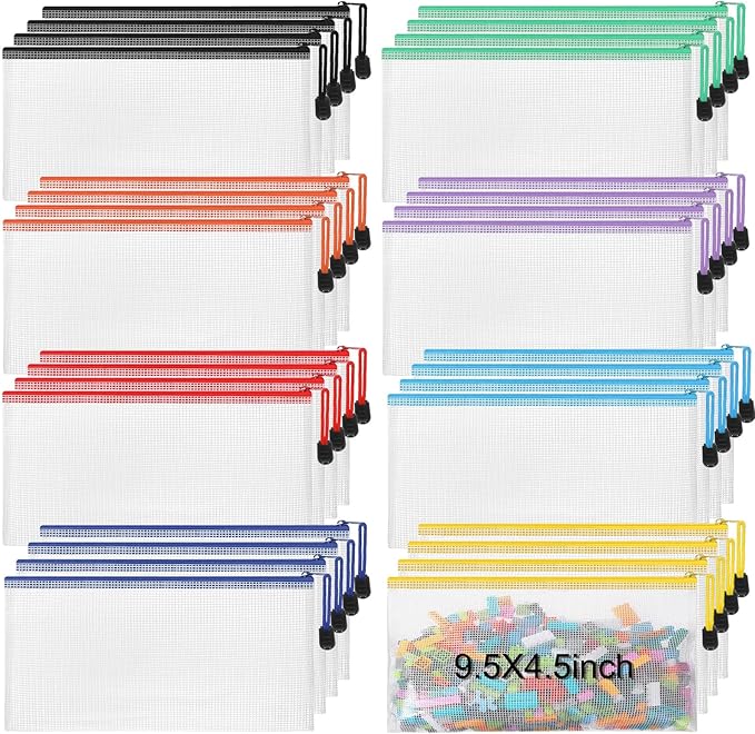 Jetec 32 Pcs Mesh Zipper Bags Toy Storage Bikini Organizer Bag Bolsas Para Guardar Trajes De Baño Waterproof Zipper Reusable Pouch Puzzle Multipurpose for Storage Office(Sweet Color,9.5 x 4.5 Inch)-DeskLoop Office
