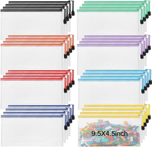 Jetec 32 Pcs Mesh Zipper Bags Toy Storage Bikini Organizer Bag Bolsas Para Guardar Trajes De Baño Waterproof Zipper Reusable Pouch Puzzle Multipurpose for Storage Office(Sweet Color,9.5 x 4.5 Inch)-DeskLoop Office