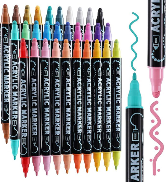 nauets 30 Colors Dual Tip Acrylic Paint Markers, Dot & Fine Tip Acrylic Paint by nauets