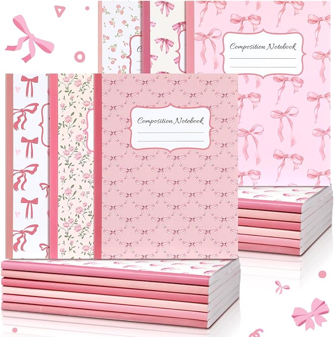 Fullhawl 6 Pack Composition Notebook College Ruled Bulk Pink Bow Composition by Fullhawl