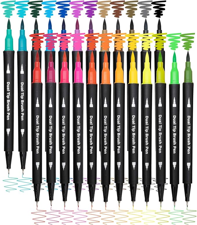 Dual Brush Marker Pens,24 Colored Markers,Fine Point and Brush Tip for Kids Adult Coloring Books Bullet Journals Planners,Note Taking Coloring Writing-DeskLoop Office