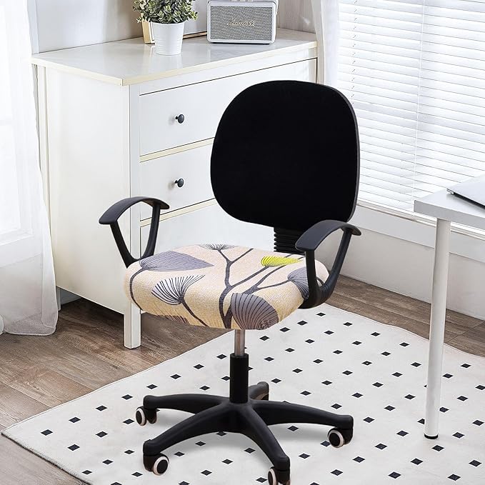 Smiry Printed Office Computer Chair Seat Covers, Stretch Fit Universal Desk Rotating Chair Cover Washable Removable Seat Cushion Protectors - Yellow and Grey-DeskLoop Office