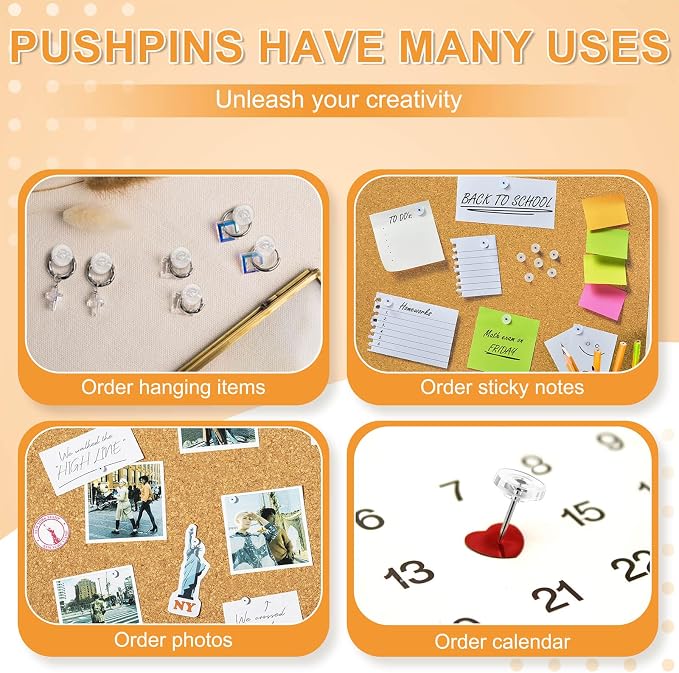 150Pcs Clear Push Pins Tacks, Thumb Tacks, Reusable Flat Head Thumbtacks - Image 5