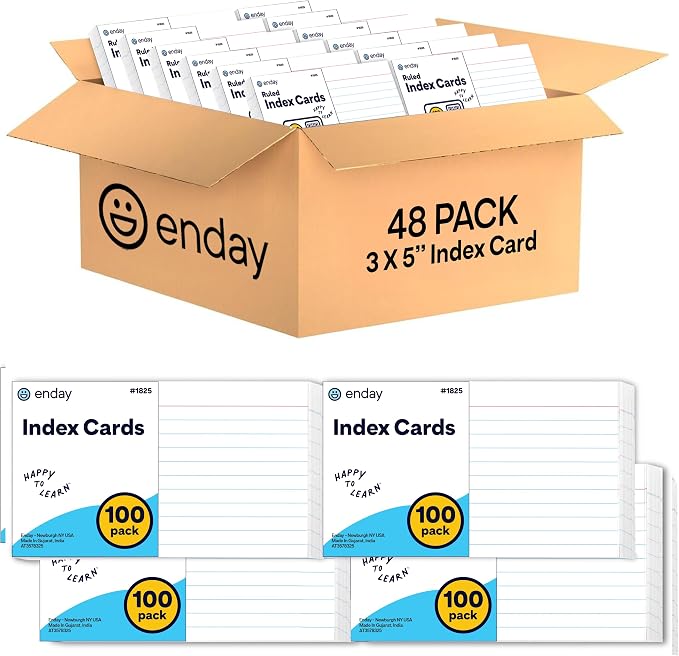 Index Cards 3x5 Bulk, Flashcards, Notecards 3x5 lined, Blank on Back, Flashcards by Enday