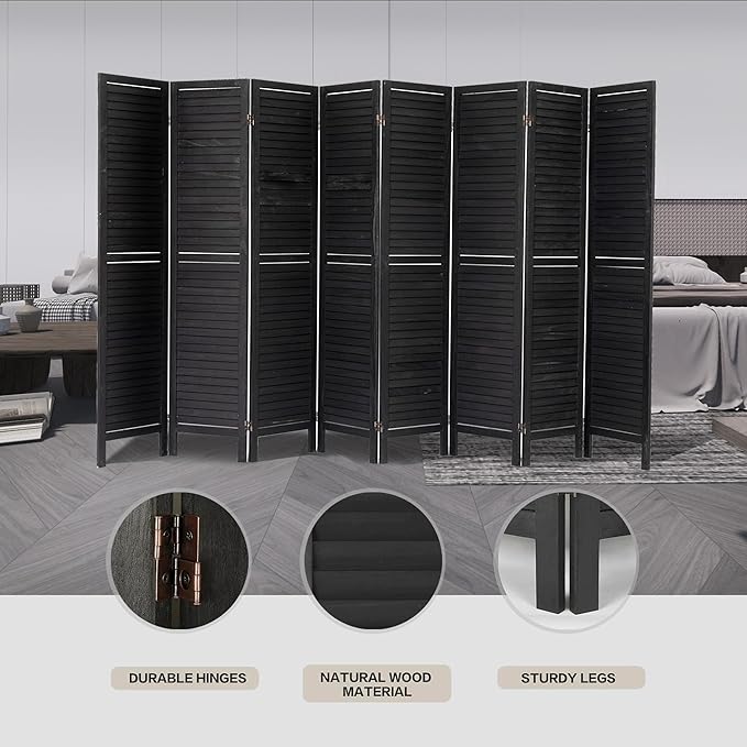 NicBex 8 Panel Room Divider,5.6FT Wood Room Dividers,Folding Privacy Screens Portable Freestanding Partition Wall Dividers for Room Separation,Home Bedroom Office,Black-DeskLoop Office