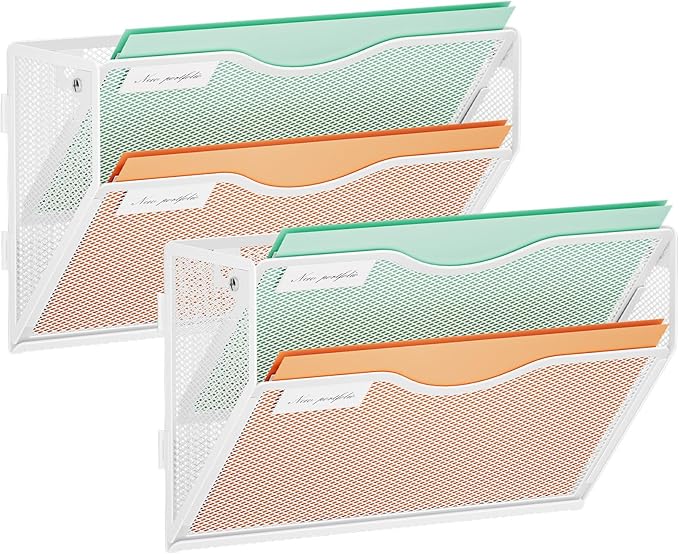 Marbrasse Wall File Holder 2-Tier Hanging Wall File Organizer, Mesh Mail Holder by Marbrasse