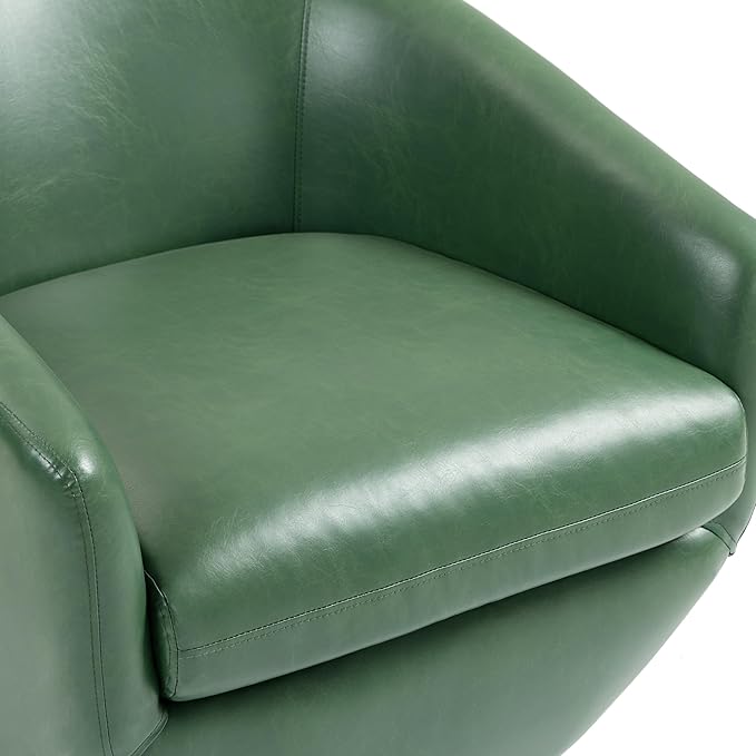 UIXE 360° Swivel Barrel Accent Chair, PU Leather Upholstered Club Armchair for Living Room, Modern Round Arm Chair Single Sofa Bedroom Reading Seating (Green)-DeskLoop Office