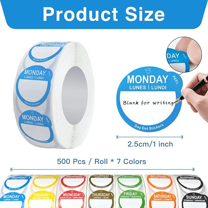 Day Dots Food Labels, 1 Inch 7000 Pcs Removable Date Stickers - Image 2