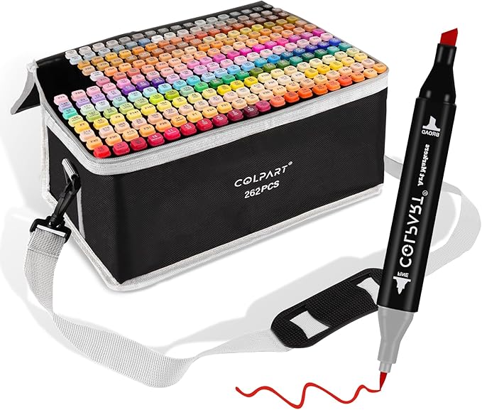 262 Colors Alcohol Markers Set Dual Tip Art Markers for Kids Marker Pens with Pen Holder and Carry Bag for Adult Coloring Painting Supplies Perfect for Painting, Coloring, Sketching and Drawing-DeskLoop Office