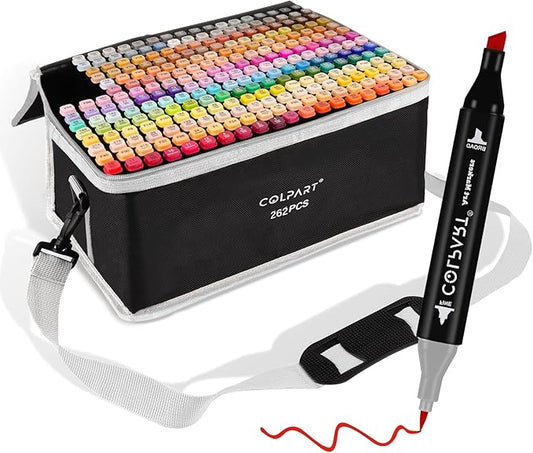 262 Colors Alcohol Markers Set Dual Tip Art Markers for Kids Marker Pens with Pen Holder and Carry Bag for Adult Coloring Painting Supplies Perfect for Painting, Coloring, Sketching and Drawing-DeskLoop Office
