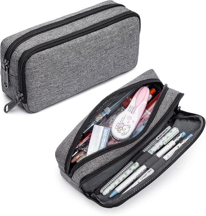 Big Capacity Pencil Pen Case Nylon Large Pencil Pouch Simple Stationery Bag Office Organizer Pen Bag for Men Women - Grey-DeskLoop Office