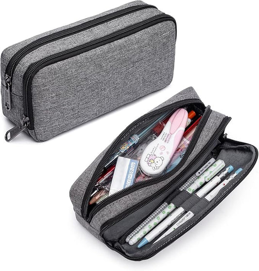 Big Capacity Pencil Pen Case Nylon Large Pencil Pouch Simple Stationery Bag Office Organizer Pen Bag for Men Women - Grey-DeskLoop Office