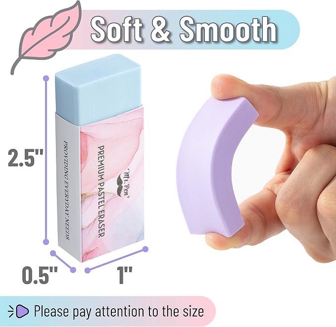 Mr. Pen- Pencil Eraser, 10 Pack, Pastel Colors | Large Latex Free Vinyl Block - Image 3