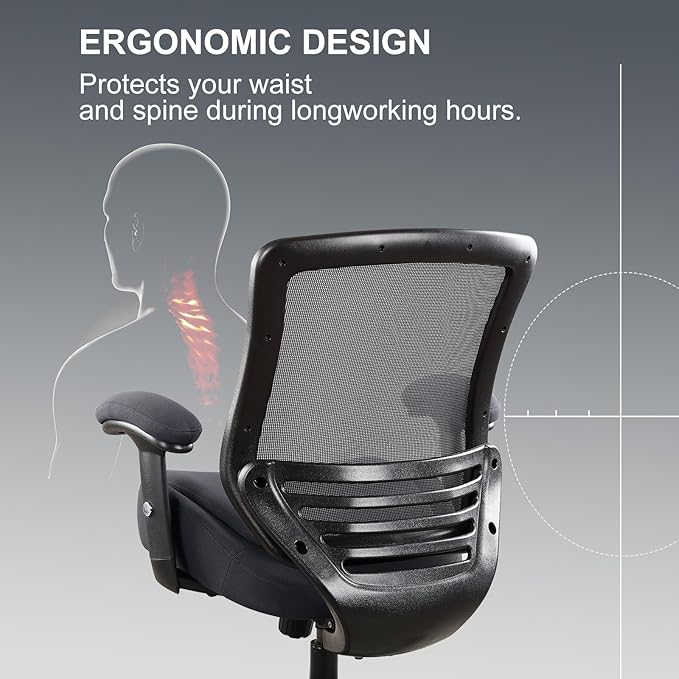 400lbs Ergonomic Office Chair with Double Seat Cushion and Soft Armrests for Executive Computer Desk with Built-in Lumbar Support(Gray)-DeskLoop Office