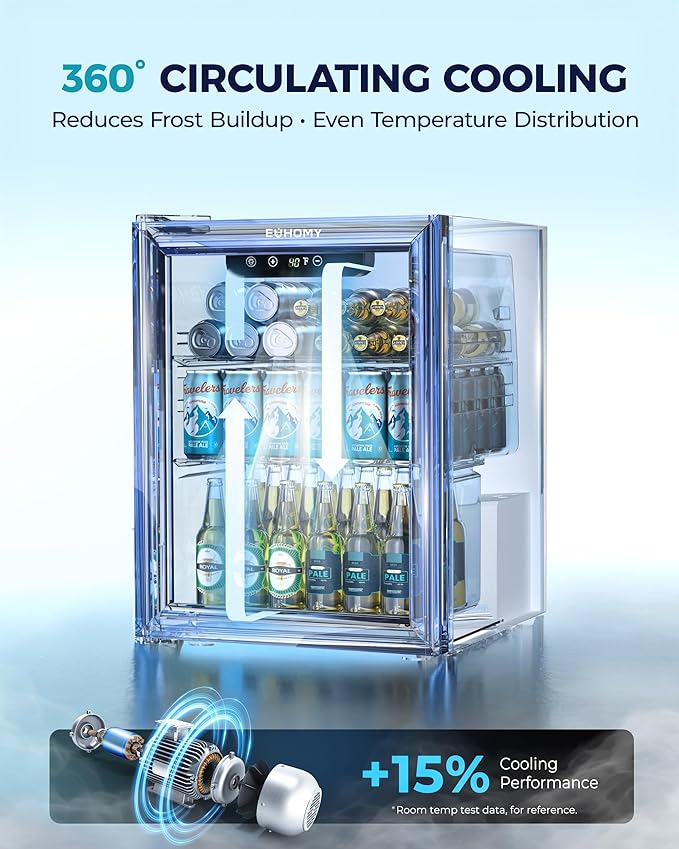 EUHOMY Beverage Refrigerator Cooler - 68 Can Mini Fridge with Glass Door for Soda, Beer, Wine, Small Refrigerator with Digital Temperature Control and Adjustable Shelves for Home Office Bar, 1.7 Cu.ft-DeskLoop Office