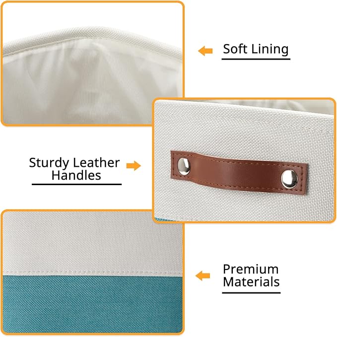 DULLEMELO Foldable Storage Cubes 11 x 11 Organizer Bins,Canvas Storage Bins Empty Gift Baskets for Organizing with SturdyLeather Handles, Closet Baskets for Nursery Storage(4 Pack - 11" White&Teal)-DeskLoop Office