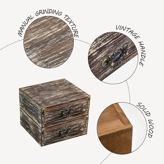 OKSQW Office Desk Organizer Drawers Dark Brown Vintage 2pcs/set Small Wood - Image 4