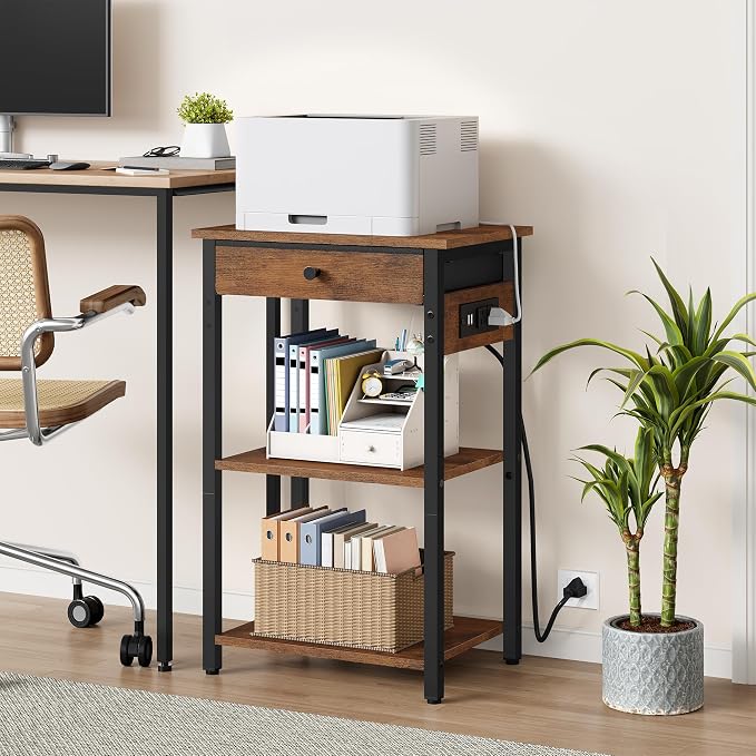 Gewudraw Printer Stand with Charging Station, 3-Tier Under Desk Printer Table - Image 3