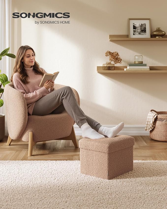 SONGMICS Small Folding Storage Ottoman, Foot Rest Stool, 12.2 x 16.1 x 12.2 - Image 2