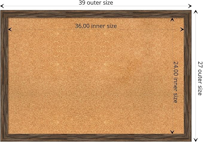 Amanti Art Natural Cork Board for Wall, 27x39 Vision Board with Brown Wood Frame, Large Corkboard Office Decor for Home Organization, Rustic Farmhouse Corkboard Pinboard to display items for home-DeskLoop Office