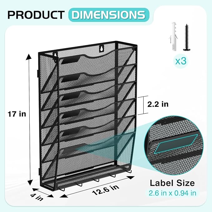 Gawerk 7-Tier Wall File Organizer Hanging Wall File Holder Wall Mount Paper - Image 2