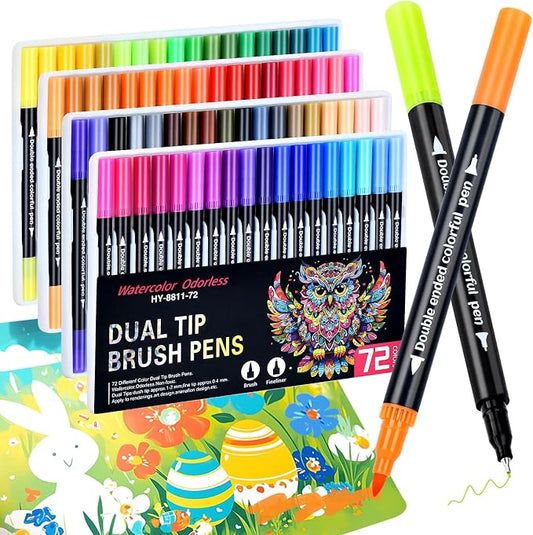 72 Colors Markers, Fine Tip and Brush Tip Coloring Markers Set by MINCIMagnetsManufacturer