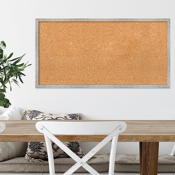 Amanti Art Natural Cork Board for Wall, 17x33 Vision Board with White Frame, Medium Corkboard Office Decor for Home Organization, Cottage Corkboard Pinboard to Display Items for Home Organization in-DeskLoop Office