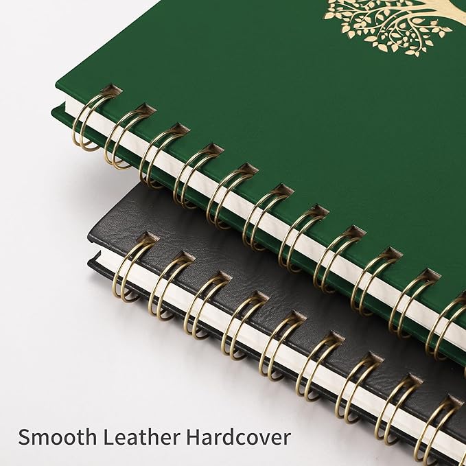 RETTACY Bullet Dotted Journal Notebook, 110 Pages, A4 Medium Size (8.5" × 11"), Leather Hardcover, 100 GSM Thick Paper, Spiral-bound, for Bullet Journaling, Planning, Tracking (Black)-DeskLoop Office