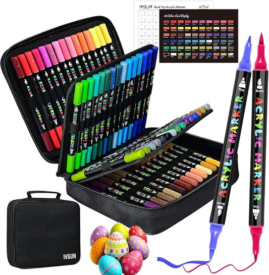 IVSUN Acrylic Paint Pens, 60 Colors Dual Tip Paint Markers | by IVSUN