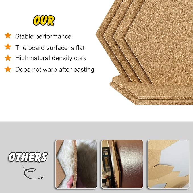 TUPARKA 6 Pack Cork Board Hexagon Bulletin Boards Cork Tiles 8.2"x7" - Image 5
