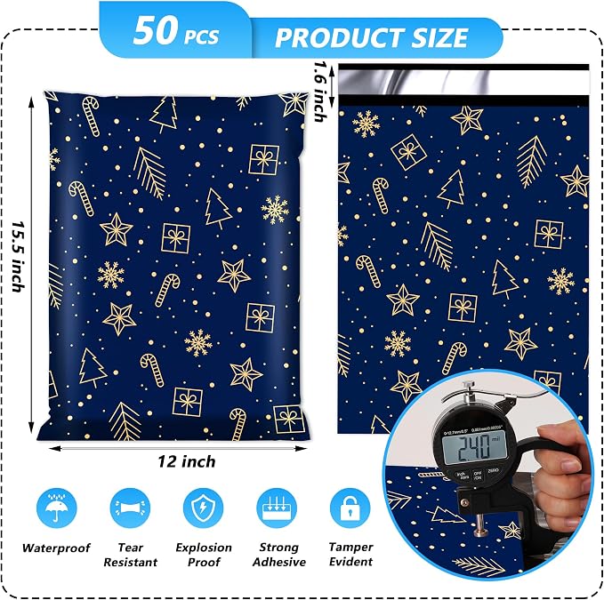 Christmas Poly Mailer 12x15.5 Inch 50 Pcs, Waterproof and Tear-Resistant - Image 2
