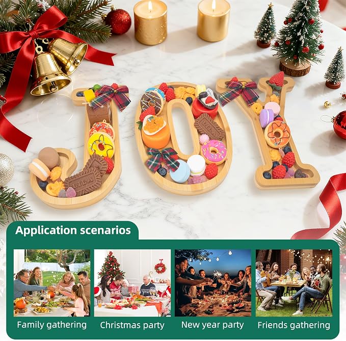 3PCS Bamboo Christmas Decorations Letters Charcuterie Board Box- Joy - Image 3