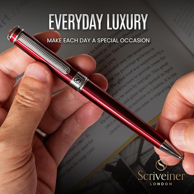 Scriveiner Deep Crimson Ballpoint Pen - Stunning Red Lacquer Luxury Pen, Chrome Finish, Schmidt Black Refill, Best Ball Pen Gift Set for Men & Women, Professional Executive Office, Nice Designer Pen-DeskLoop Office