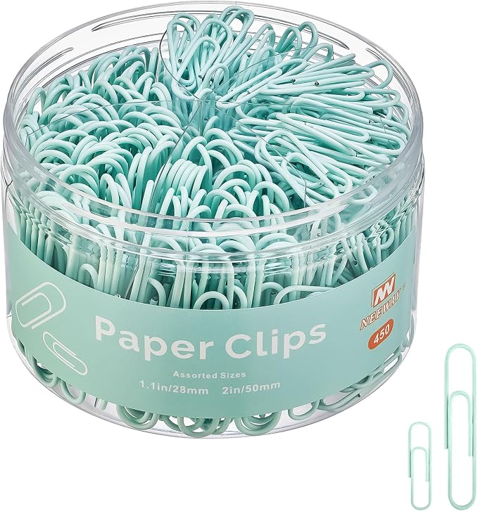 NEEWAY 450pcs Paper Clips Assorted Sizes, Small and Large Paper Clips, Coated by NEEWAY