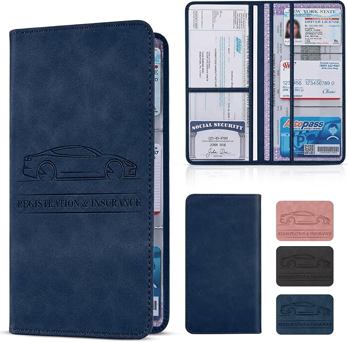 Car Registration and Insurance Card Holder, Magnetic Closure Leather Vehicle by Unknown