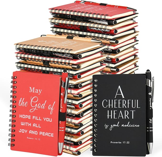 Christian Prayer Journal Spiral Notebooks Bulk with Pens - Small Notepads (4.13”x5.43”) - inspirational Gifts for Women men,Church Members & Bible Study Groups (30 sets multicolor)-DeskLoop Office