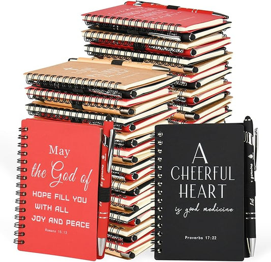 Christian Prayer Journal Spiral Notebooks Bulk with Pens - Small Notepads (4.13”x5.43”) - inspirational Gifts for Women men,Church Members & Bible Study Groups (30 sets multicolor)-DeskLoop Office