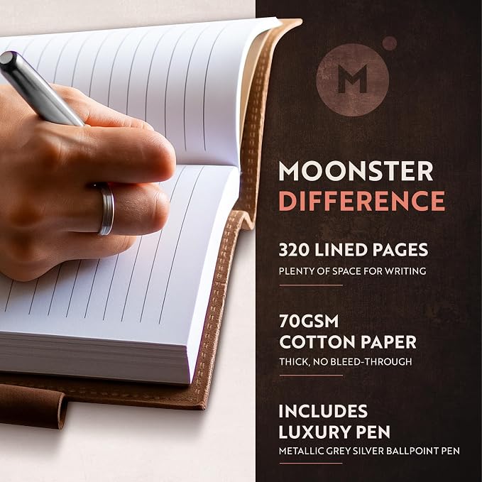 moonster Refillable Leather Journal Lined Notebook - Image 2