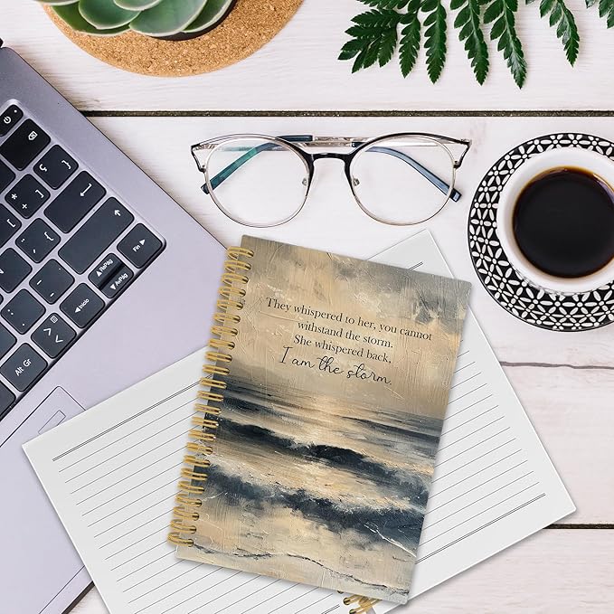 Inspirational Beach Spiral Notebook, Motivational Ocean Journaling Notebooks for Note Taking, Motivational Hardcover Journals for Women 160 Pages 5.5x8.3 Inch, Inspirational Empowerment Gifts-DeskLoop Office