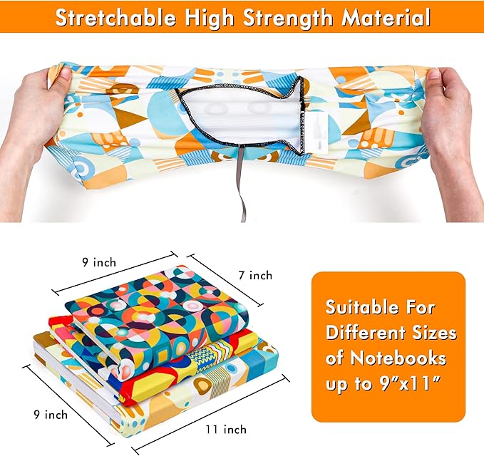 Geometric Pattern Book Covers, Feela 7 Pack Stretchable Jumbo Fabric Washable Durable Reusable Nylon Book Covers, for Hardcover Textbooks Notebooks up to 9”x11”-DeskLoop Office