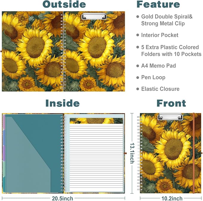 Hongri Clipboard Folio with Refillable Lined Notepad, 8.5 x 11 Folders with - Image 3